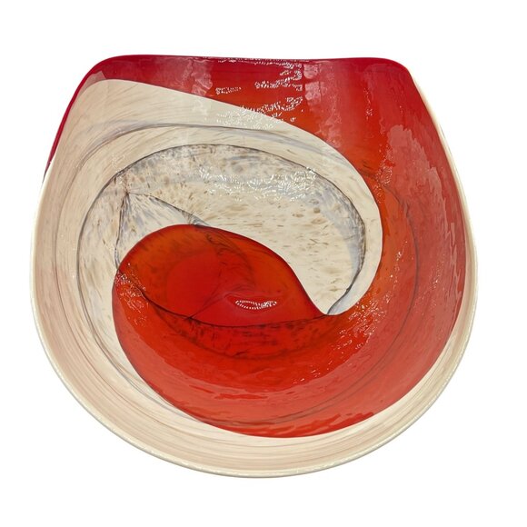 Murano Yalos Art Glass Centerpiece Bowl Rouge Ivory And Red 20" X 11.5" X 7" Dec - Picture 6 of 10